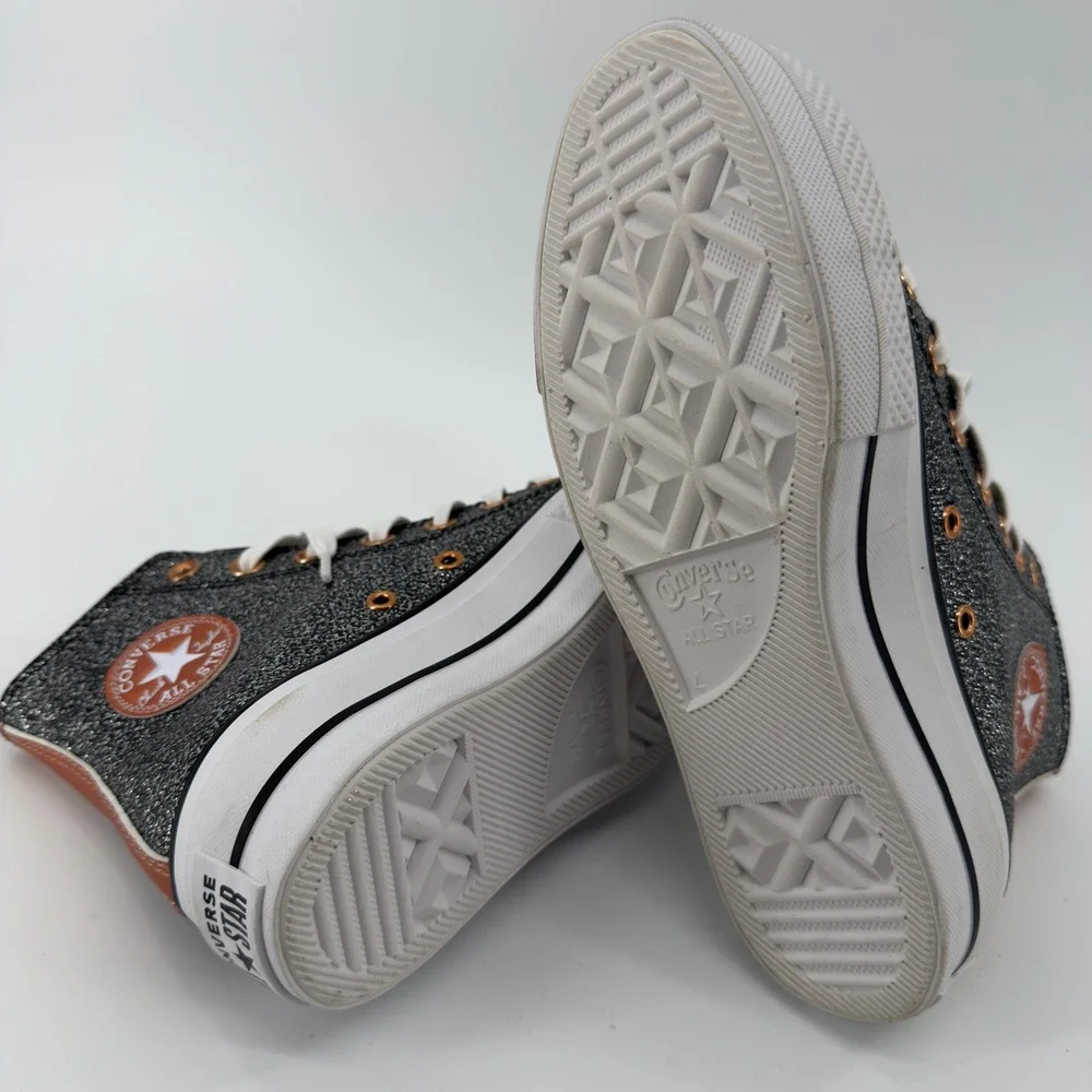 NEW Converse Chuck Taylor‎ All Star Lift Hi Glitter Black Silver Platform 6
